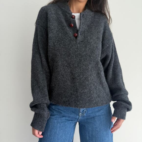 Vintage 100% Shetland wool chunky Henley Sweater pullover XL - Picture 3 of 14